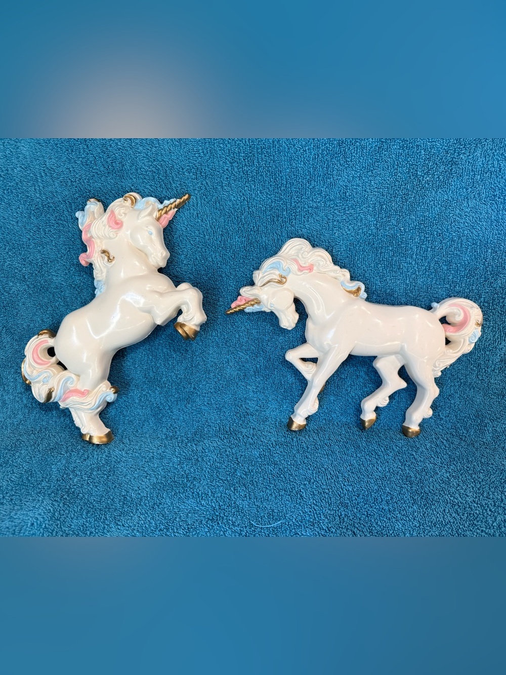 Set of 2 Vintage MCM 1980s Unicorn Pair Wall Hangings by Burwood